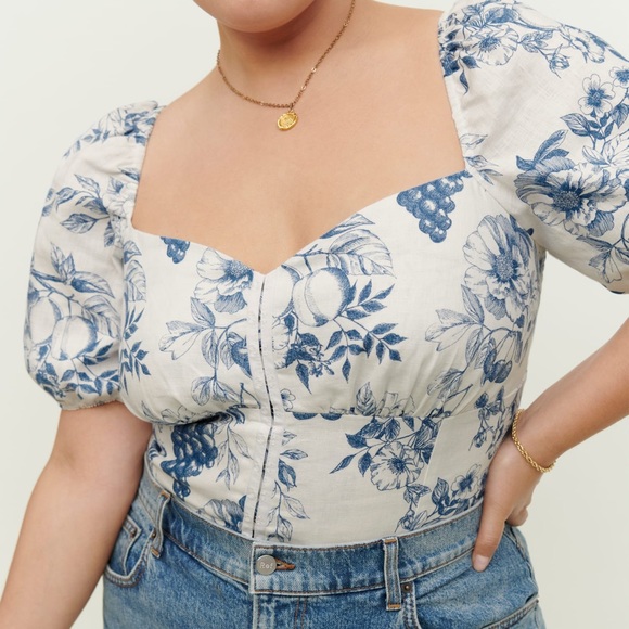 Reformation Tops - Reformation Rome Linen Crop Top Puff Sleeves